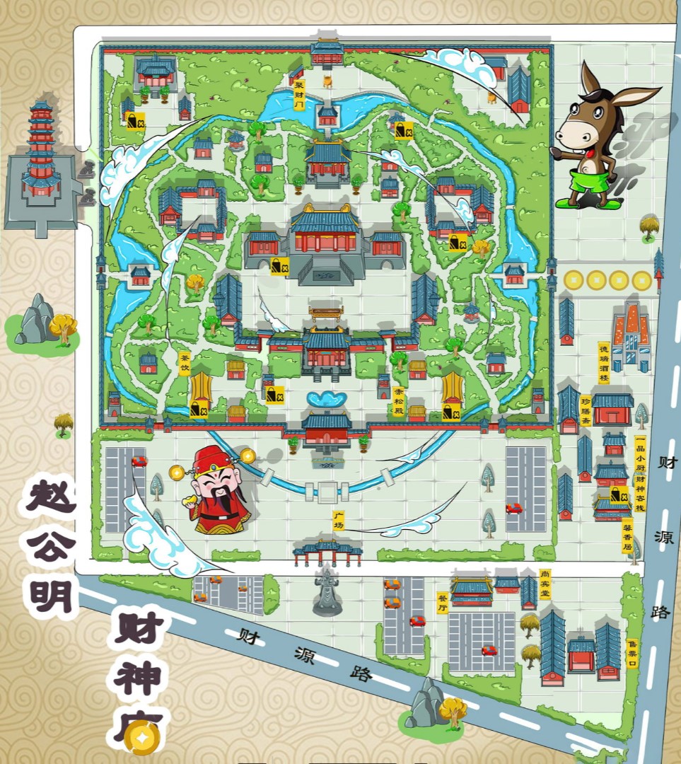 水城寺庙类手绘地图